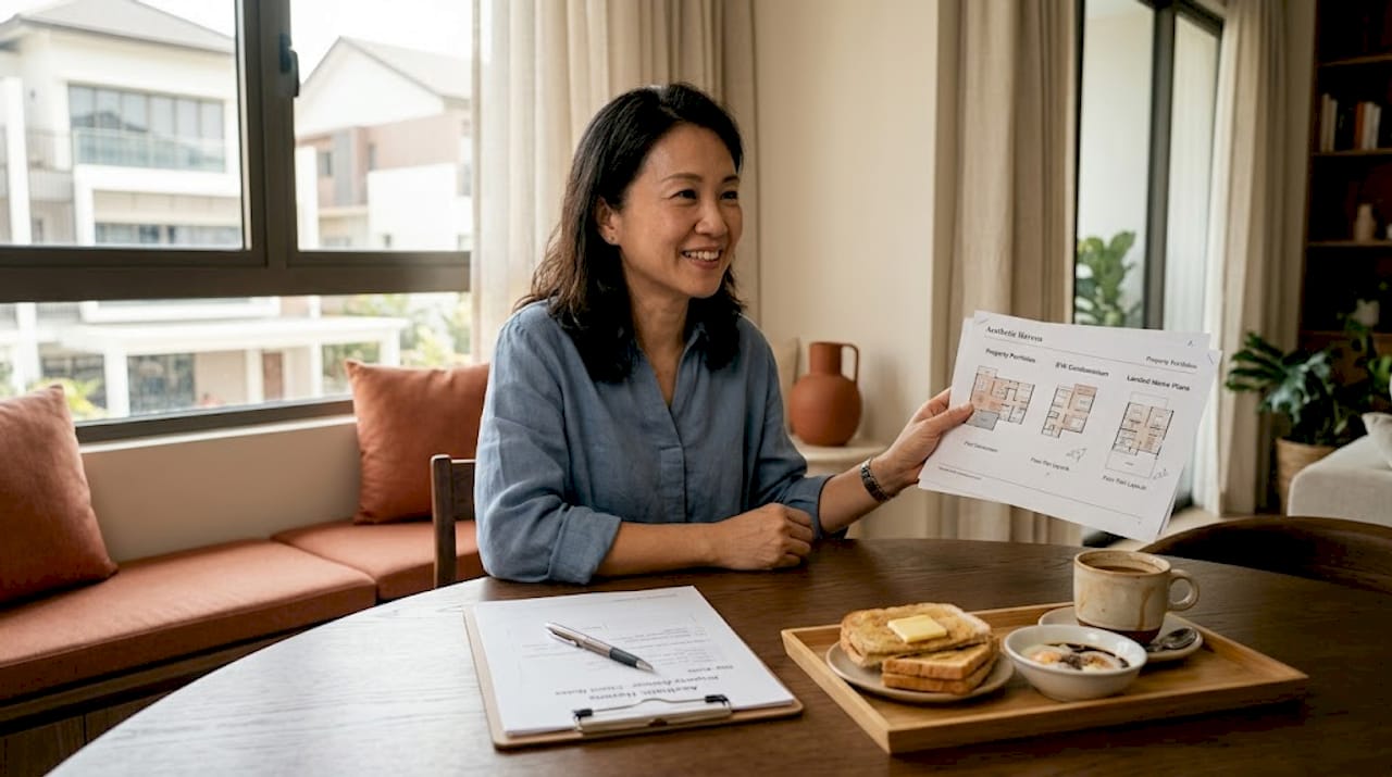 Advisor reviewing property types at kitchen table
