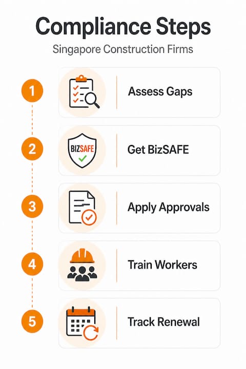 Infographic with step-by-step compliance process for Singapore construction