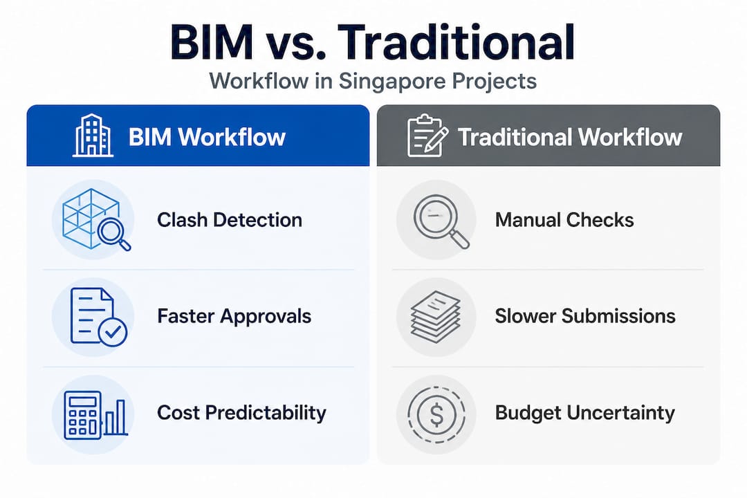 Comparison infographic: BIM vs traditional workflows