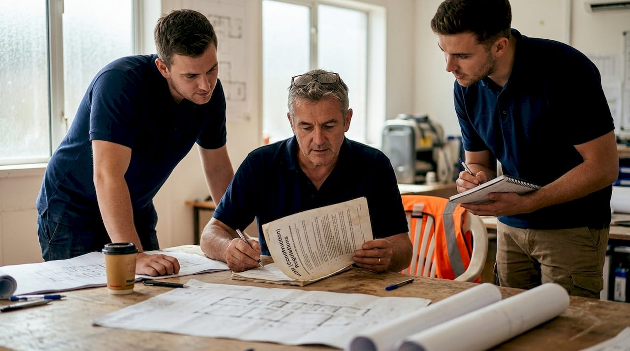 Project manager reviewing safety regulations with team