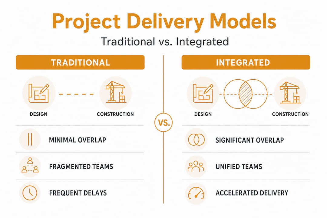 Infographic comparing traditional and integrated project models