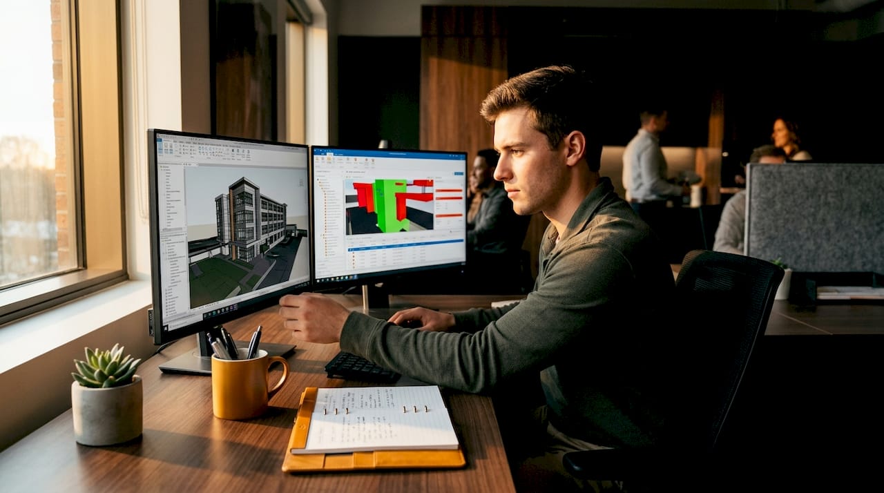 BIM specialist reviewing clash detection results