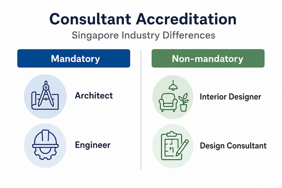 Interior design consultancy guide for Singapore developers Infographic comparing accreditation for consultants in Singapore