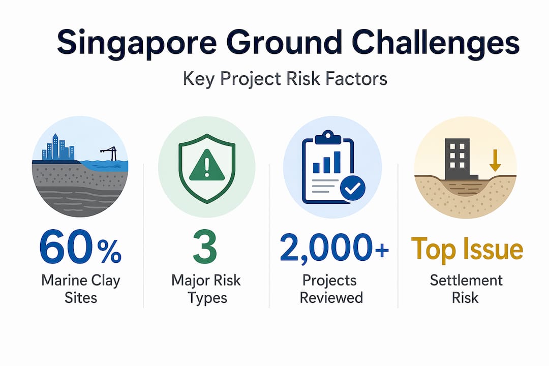 Geotechnical Consultancy: Boost Project Stability in Singapore Infographic showing statistics on Singapore ground risks