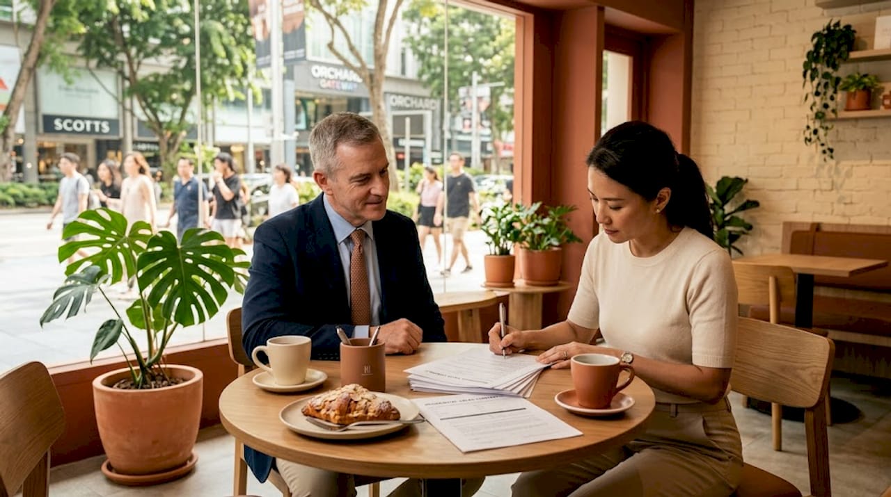 Lawyer and client signing private sale documents