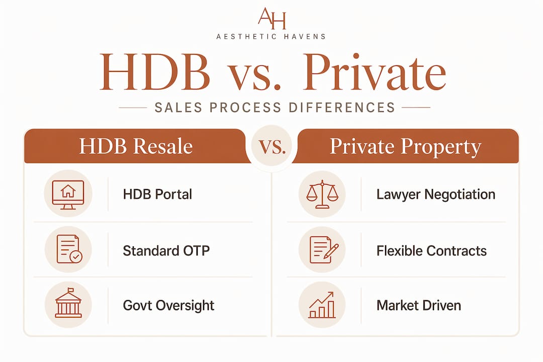 Infographic comparing HDB and private property sales