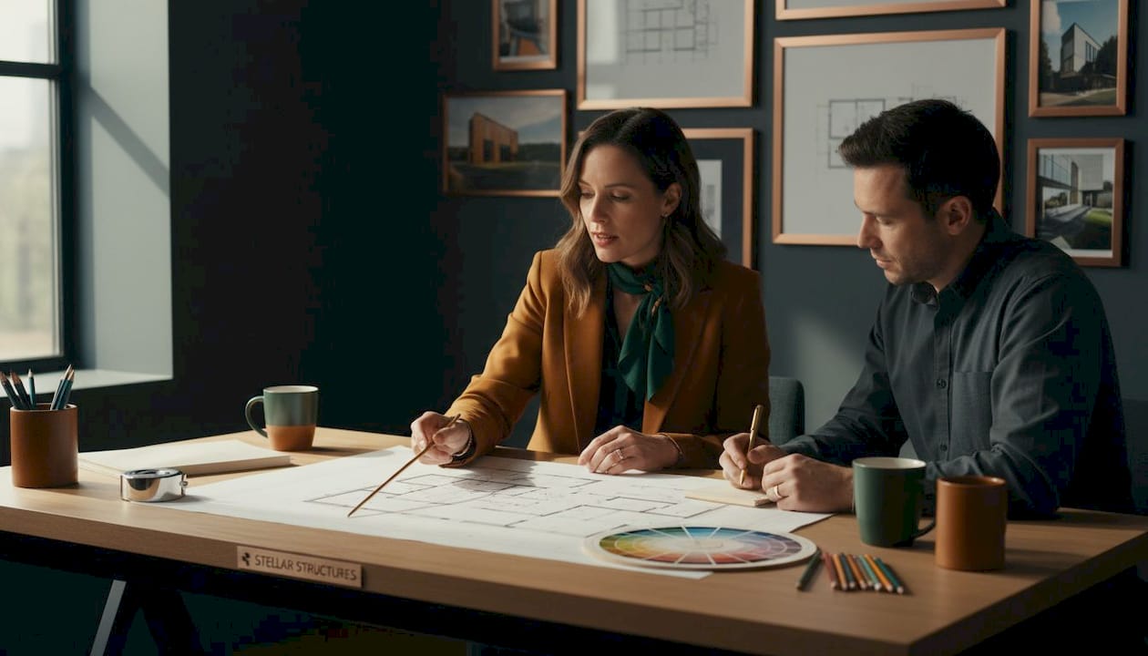 Designers collaborate on residential floor plans