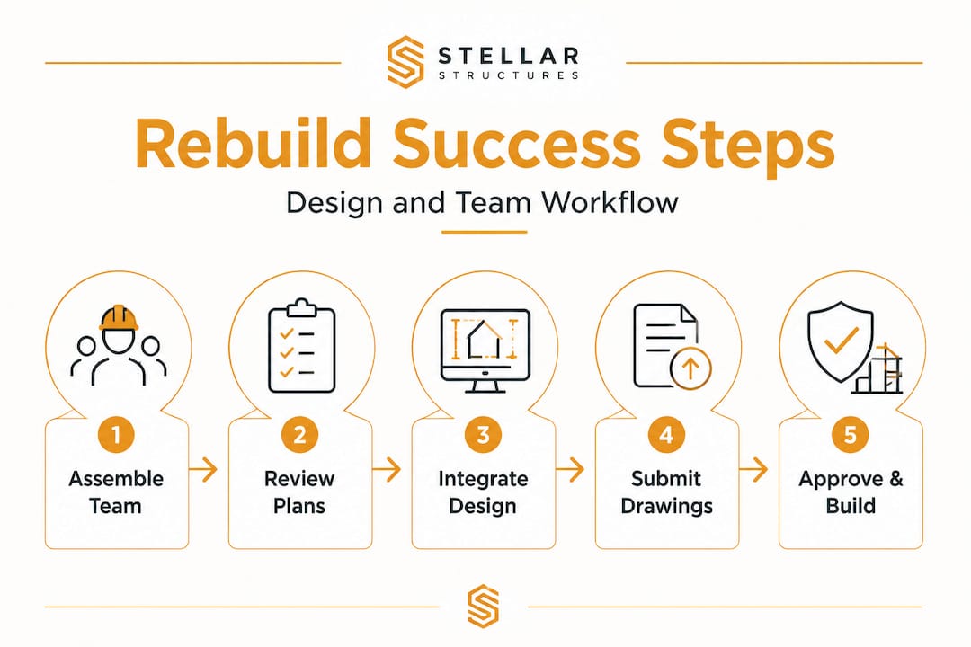 Vertical infographic showing key rebuild project steps