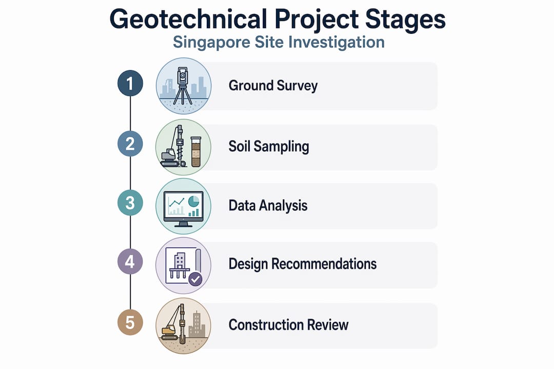 Geotechnical engineering: Essential knowledge for Singapore developers Infographic on Singapore geotechnical project stages