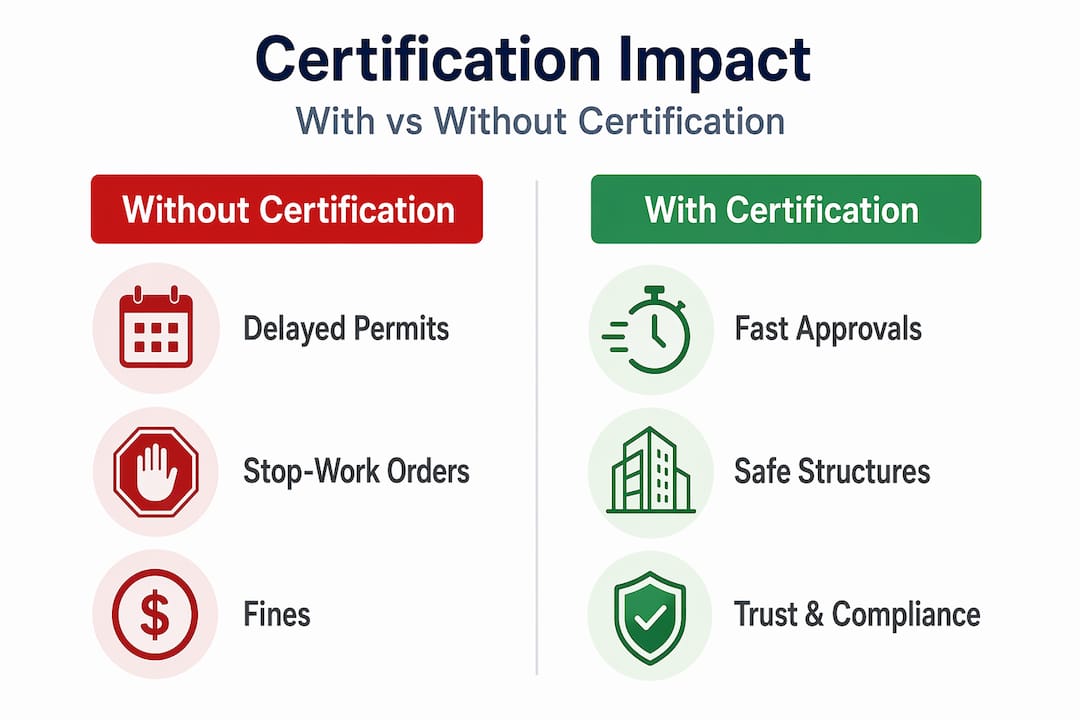 Infographic showing design certification benefits and pitfalls