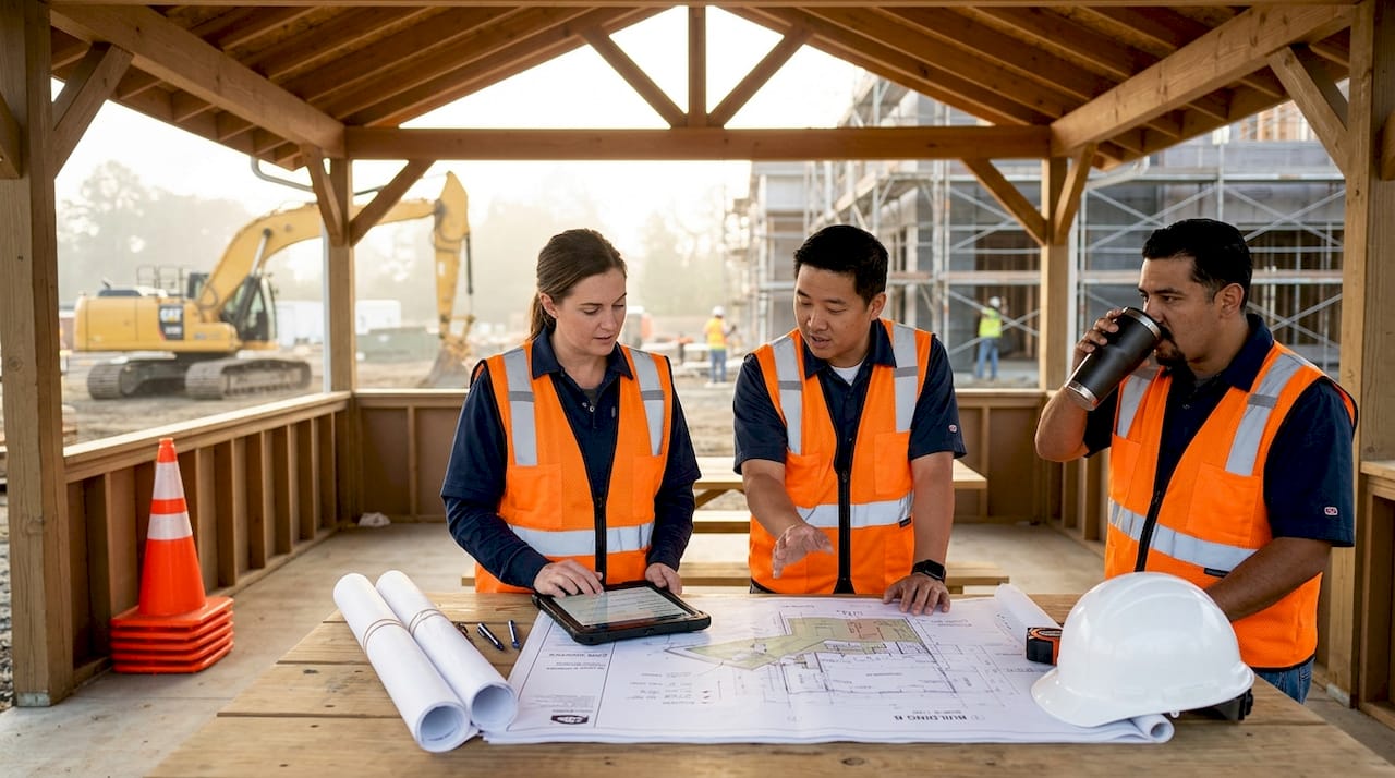 Construction team preparing risk assessment tools