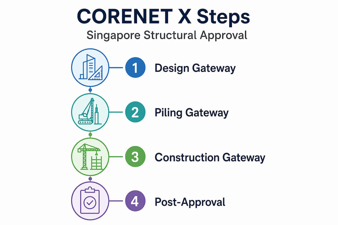 Guide to structural design approval for Singapore projects Infographic visualizing structure of approval steps
