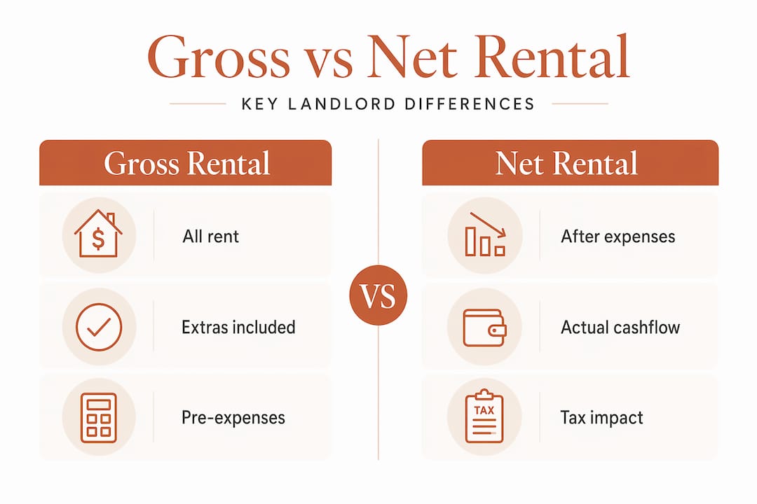 Infographic comparing gross and net rental income