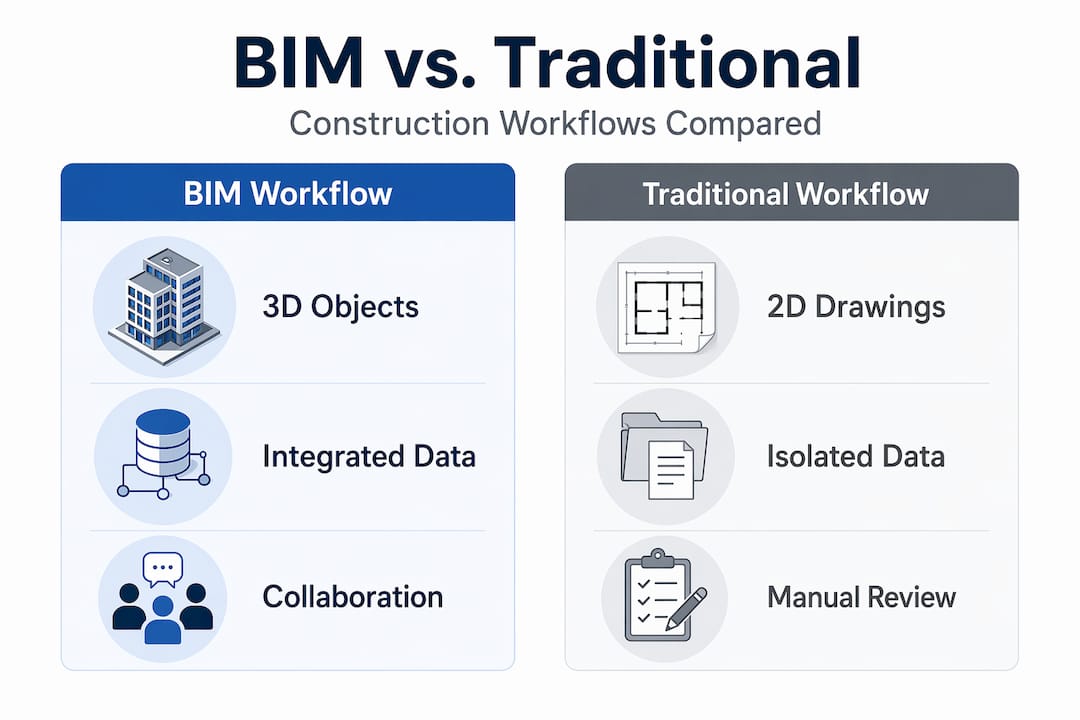 Infographic comparing BIM and traditional workflows
