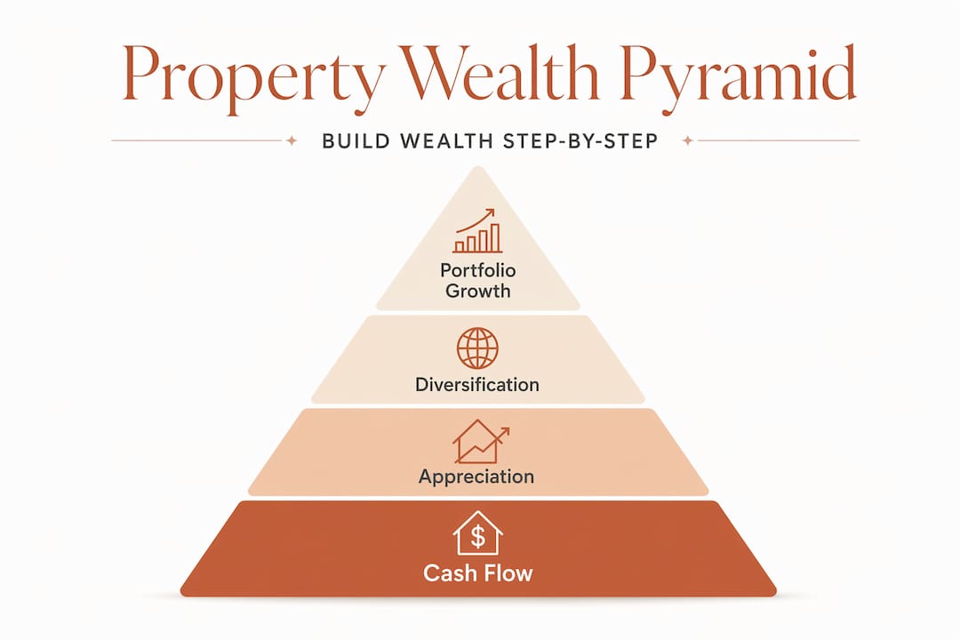 Hierarchy pyramid showing steps to property wealth