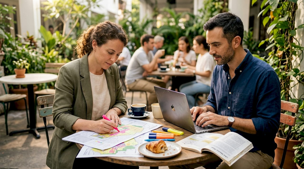 Planners discuss zoning with printed URA maps