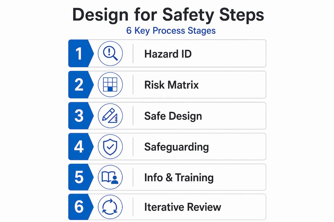 Infographic listing six design for safety steps