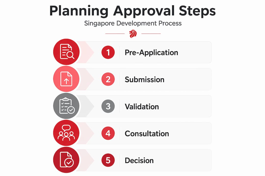 Infographic showing five development process stages