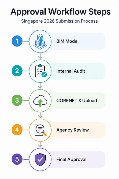 Construction Approval Workflow Singapore: 2026 Guide Infographic visualizing construction approval steps in Singapore
