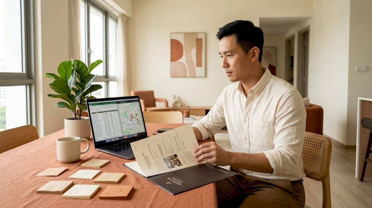 Investor reviewing property data at kitchen table