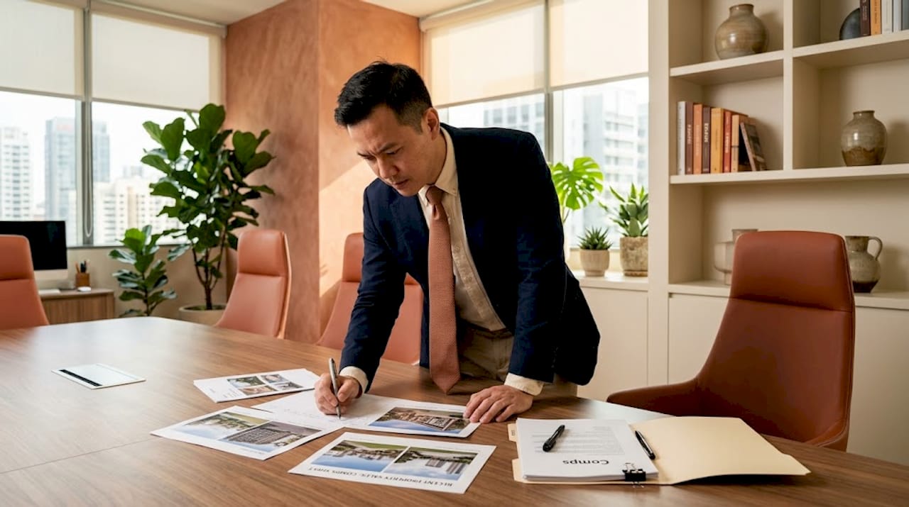 Appraiser reviewing property comparables and sales data