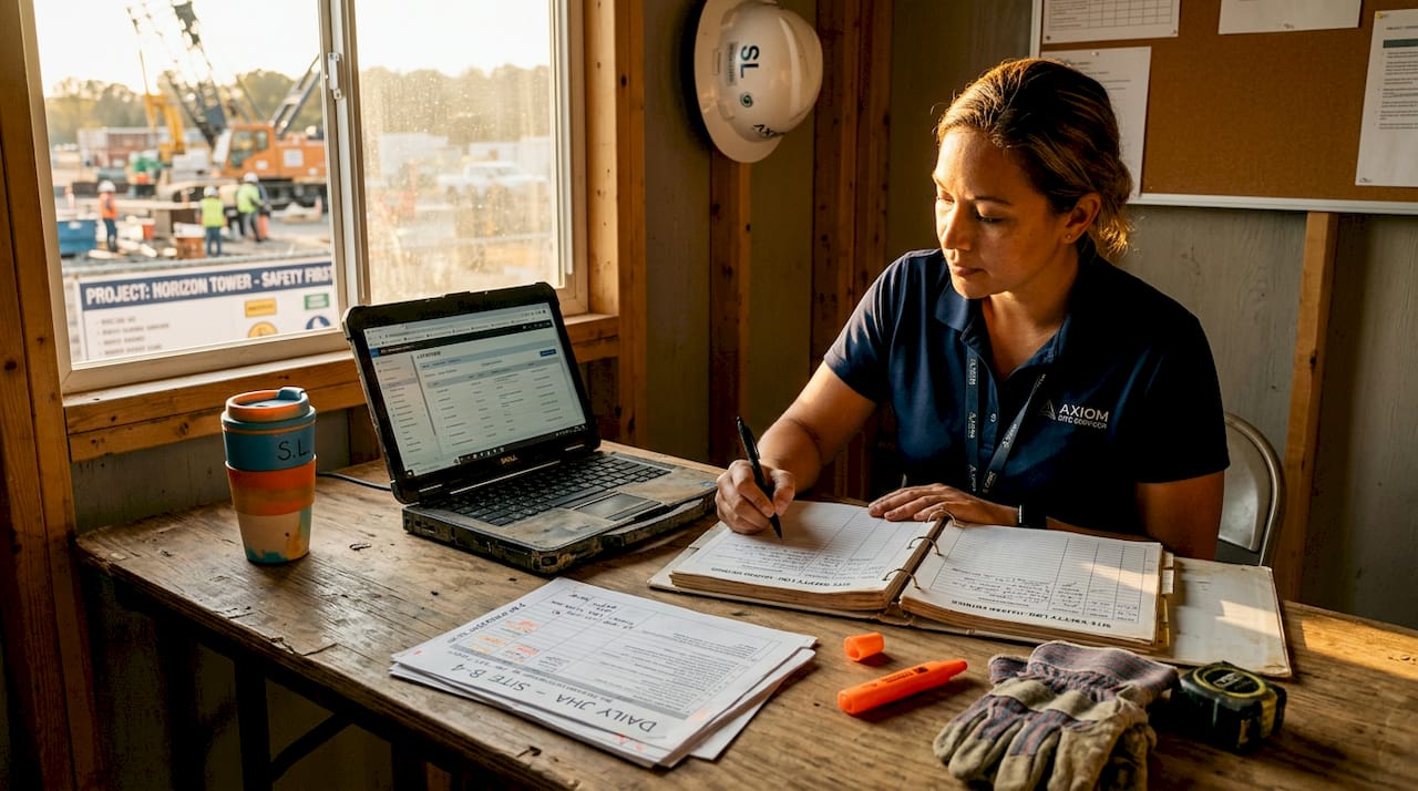 Site manager updating job hazard analysis documents