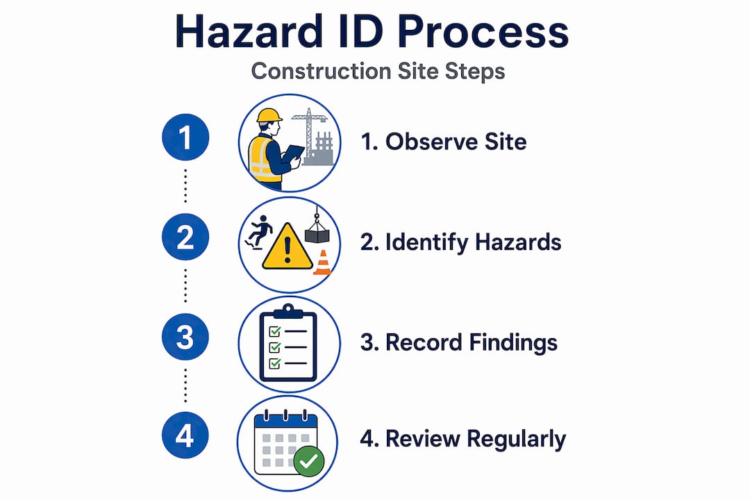 Infographic showing steps for hazard identification in construction