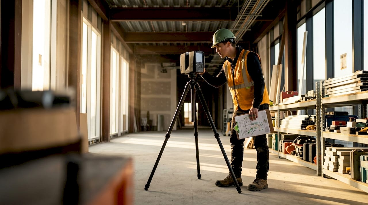 Engineer using laser scanner for as-built documentation