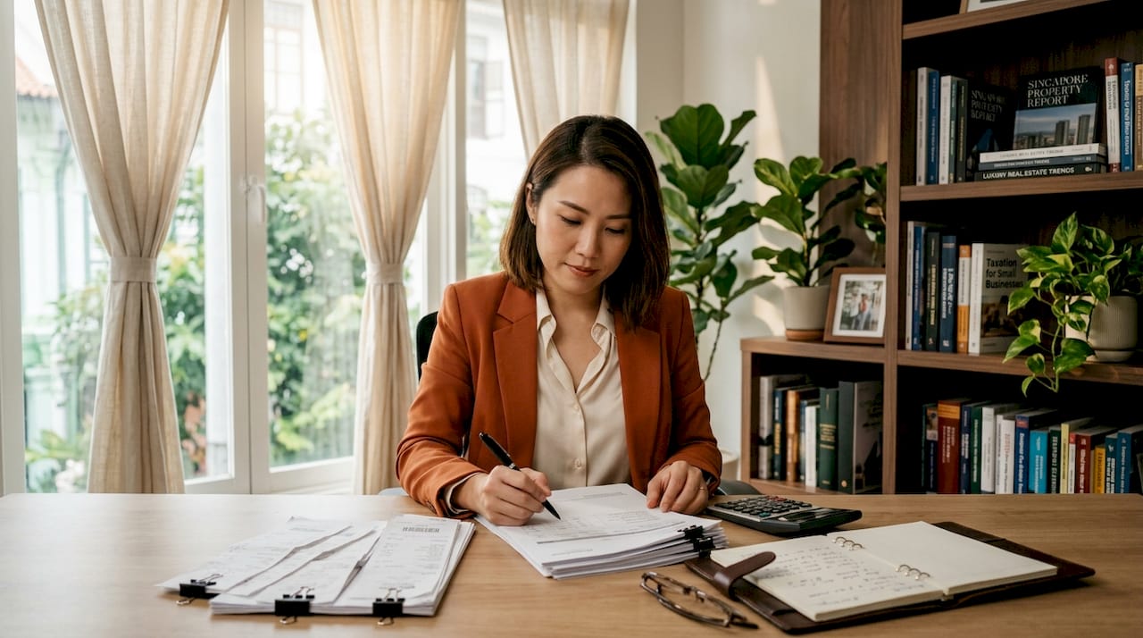 Business owner reviewing office investment tax benefits