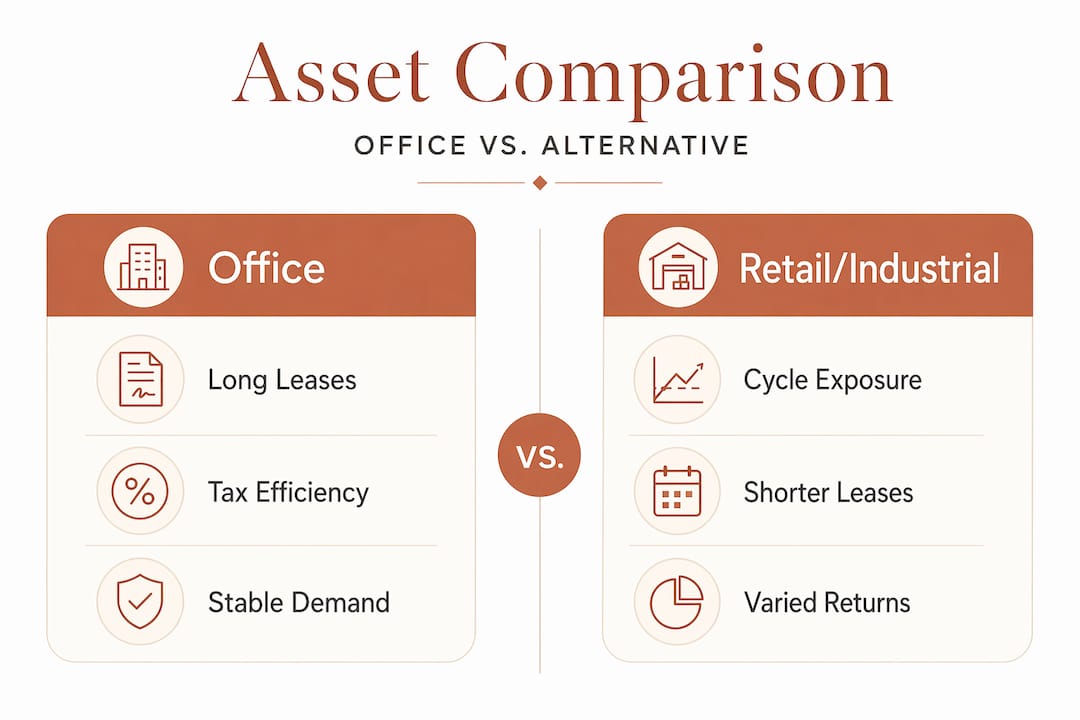 Office versus commercial asset comparison infographic
