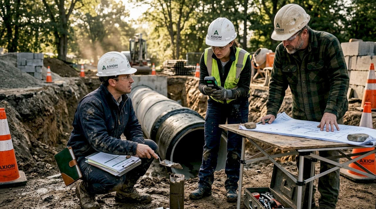 What Is Infrastructure Engineering: A Clear Guide Civil engineers checking ground conditions onsite