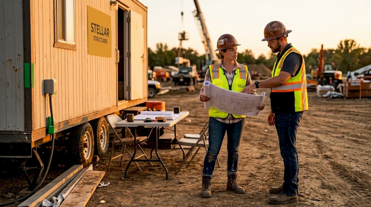 Engineer discussing design plans at construction site