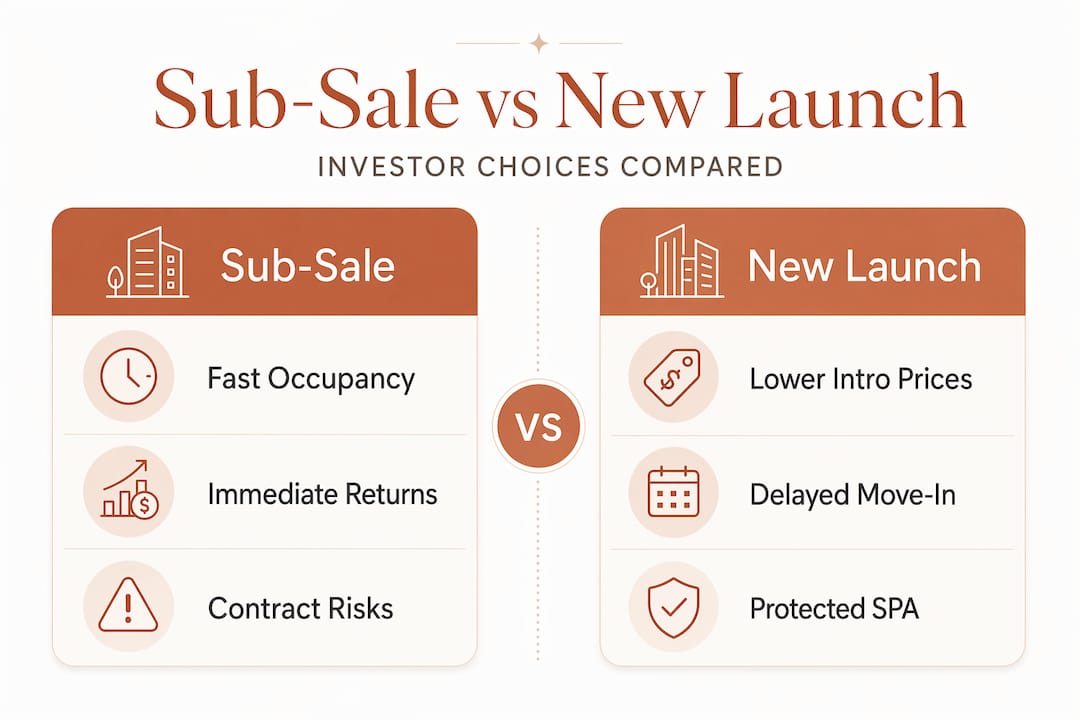 Infographic comparing sub-sale and new launch property