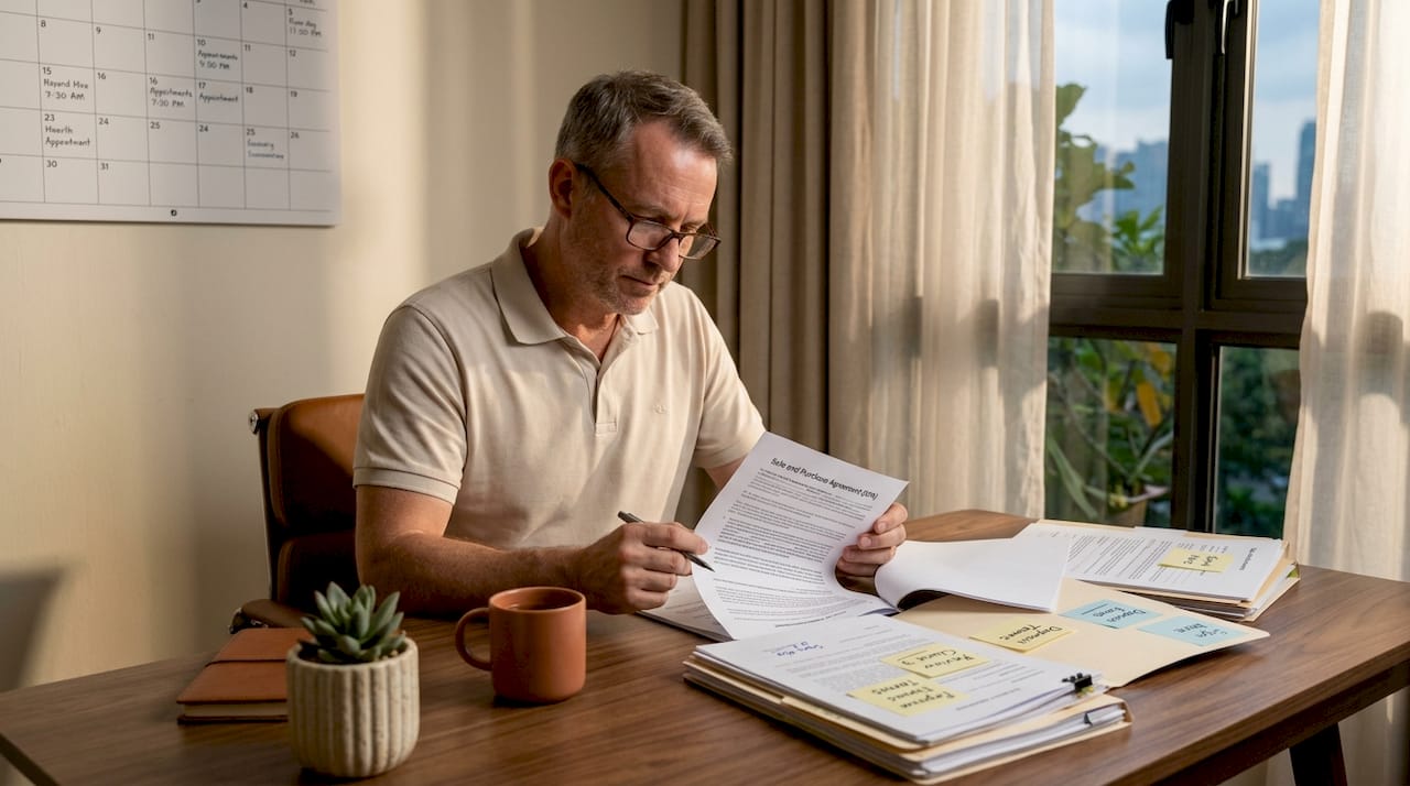 Man reviewing sub-sale contract documents
