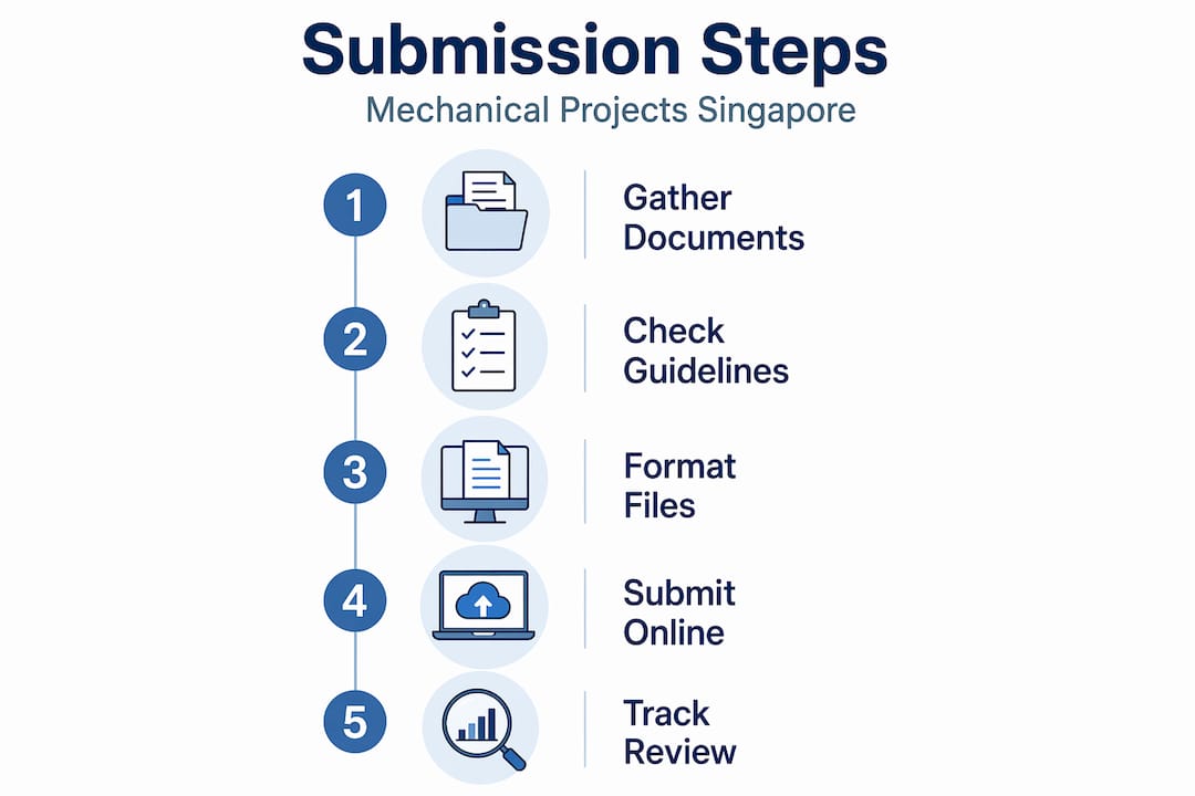 Mechanical Engineering Submission Guide for Singapore Projects Infographic visualizing key submission steps in sequence