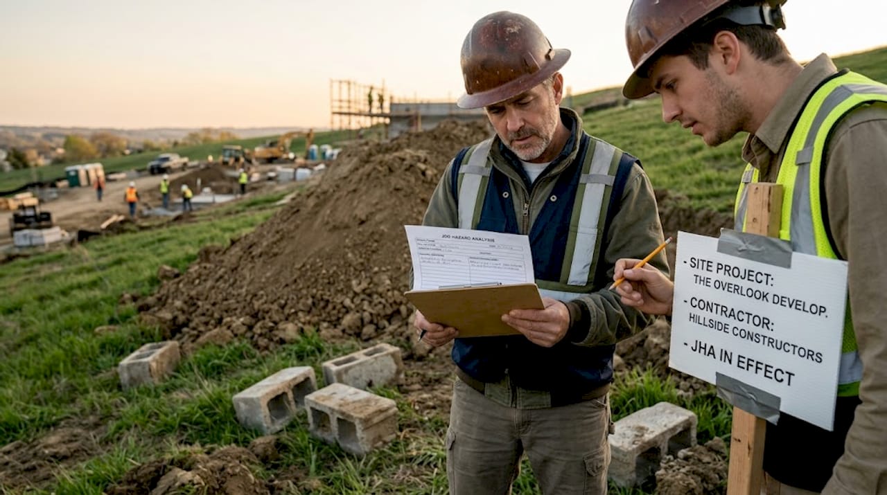 Foreman conducting job hazard analysis on-site