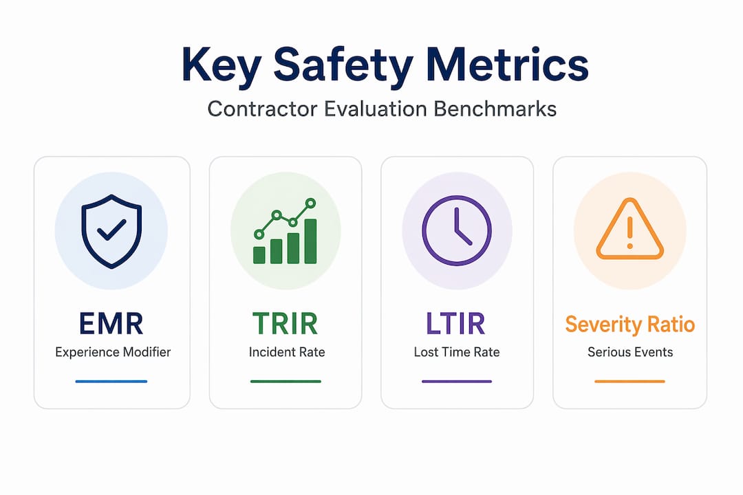 Infographic with major contractor safety assessment metrics