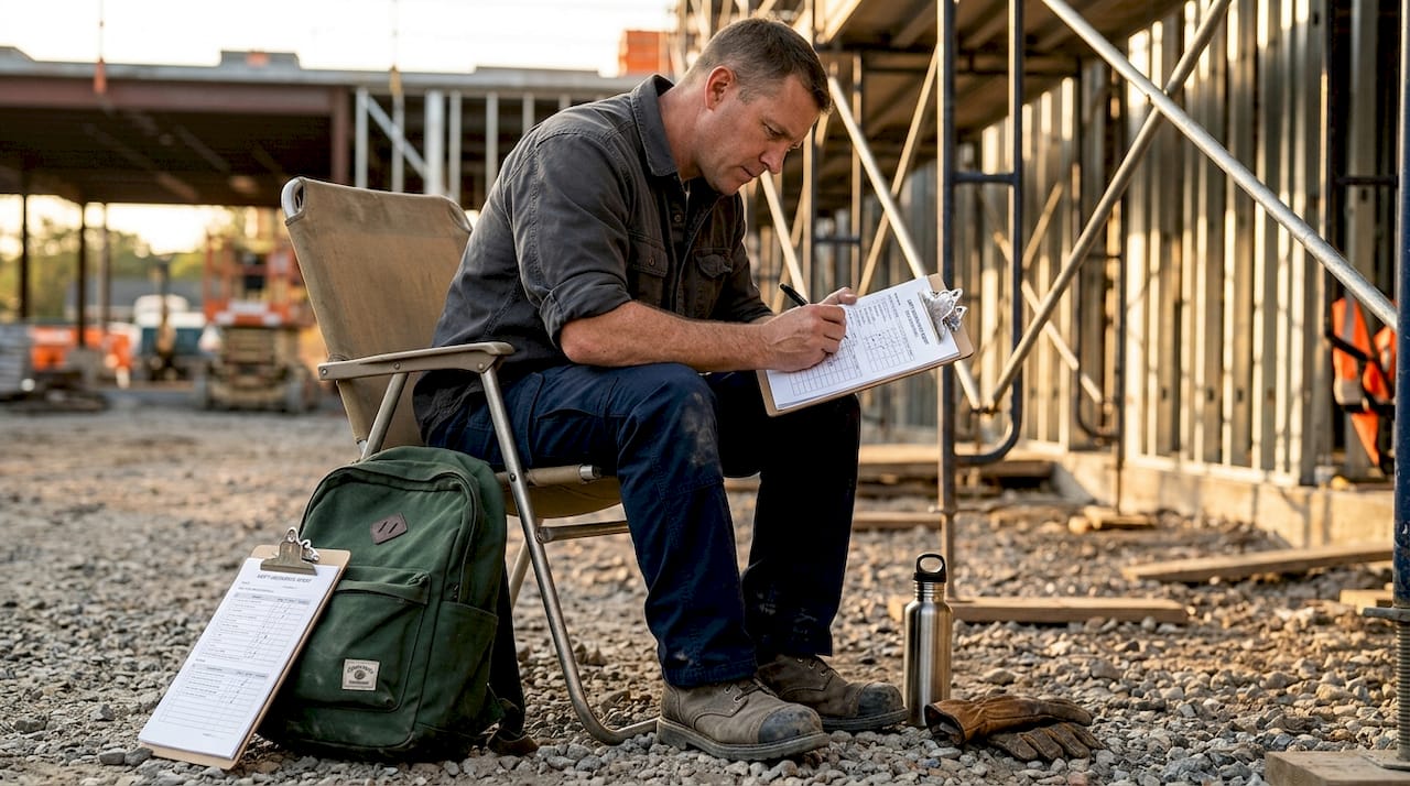Safety auditor completing job site paperwork