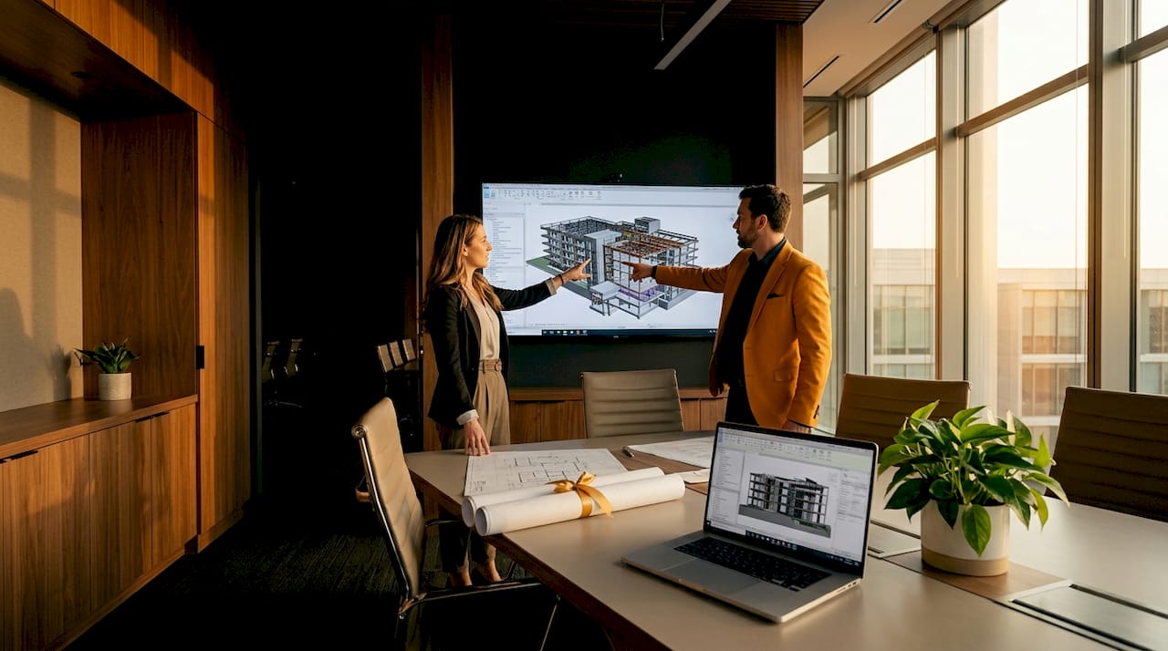 Architect and engineer coordinating design workflow