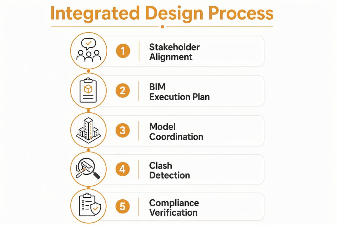 Infographic illustrating integrated design process steps