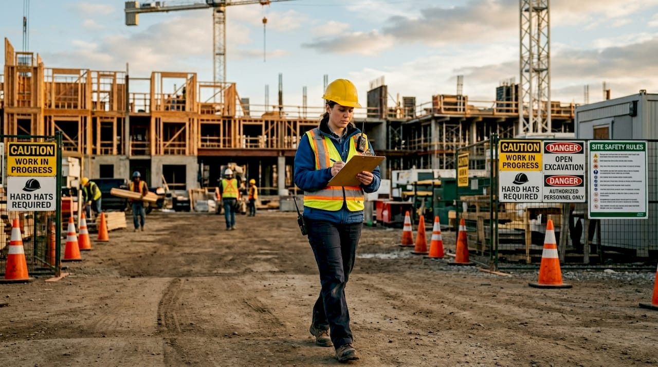 Safety auditor inspects construction site