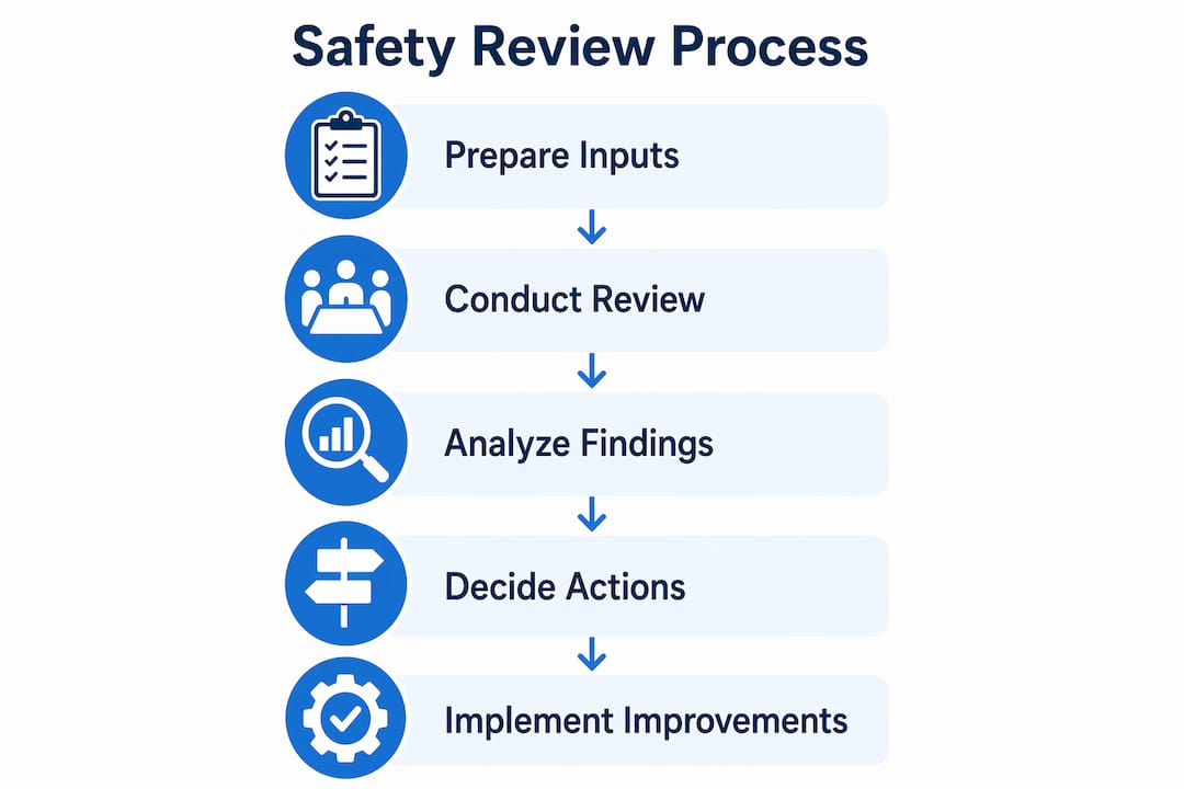 Infographic showing safety management review process steps