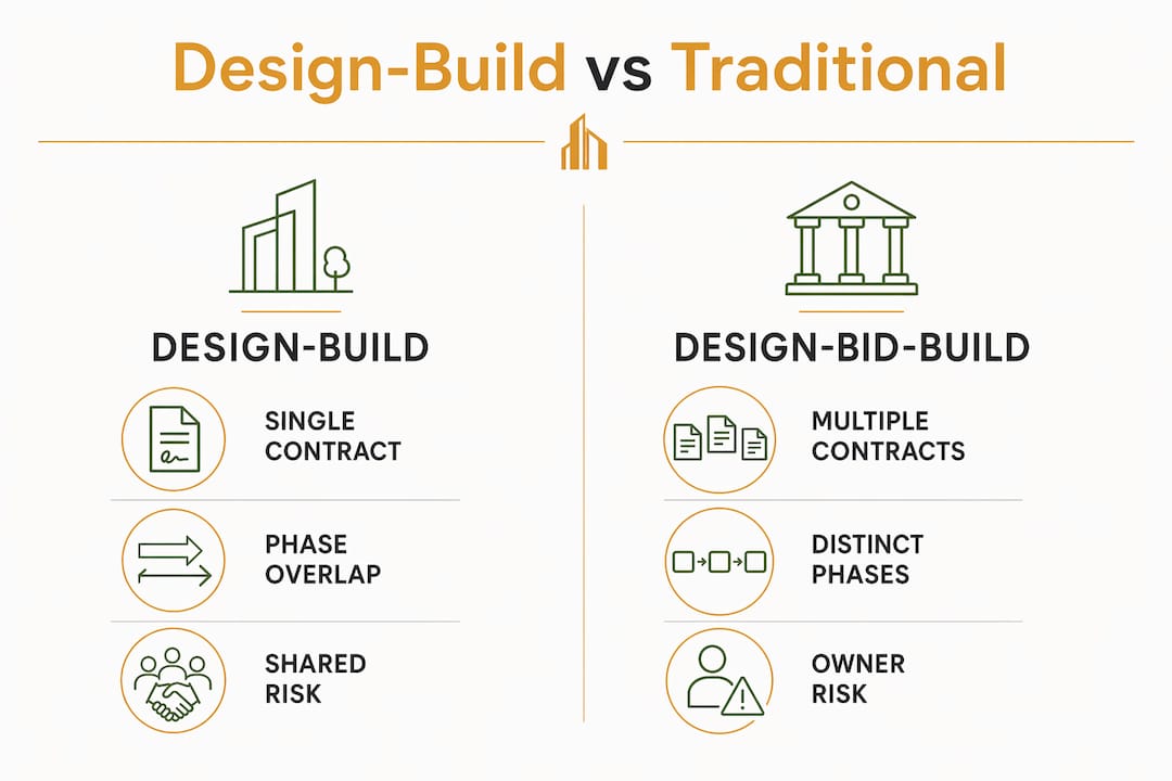Infographic comparing design-build and traditional delivery methods