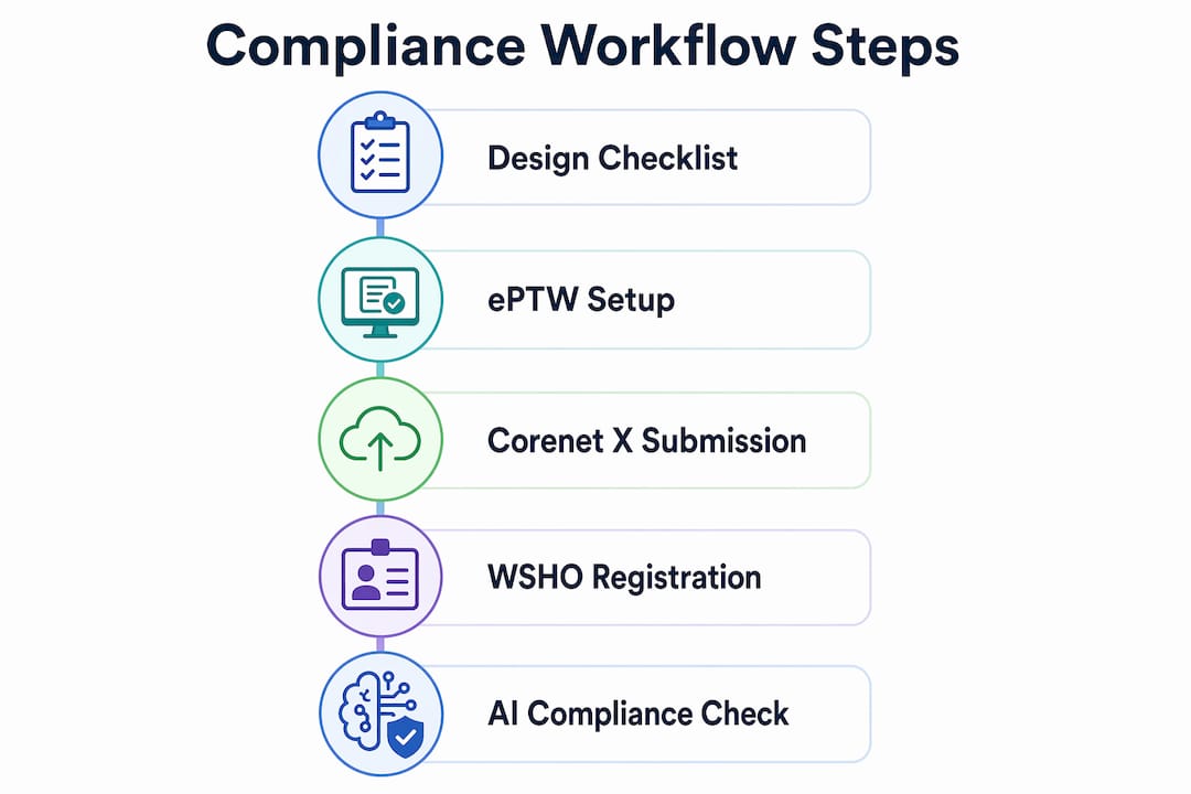 Infographic showing key steps in compliance workflow