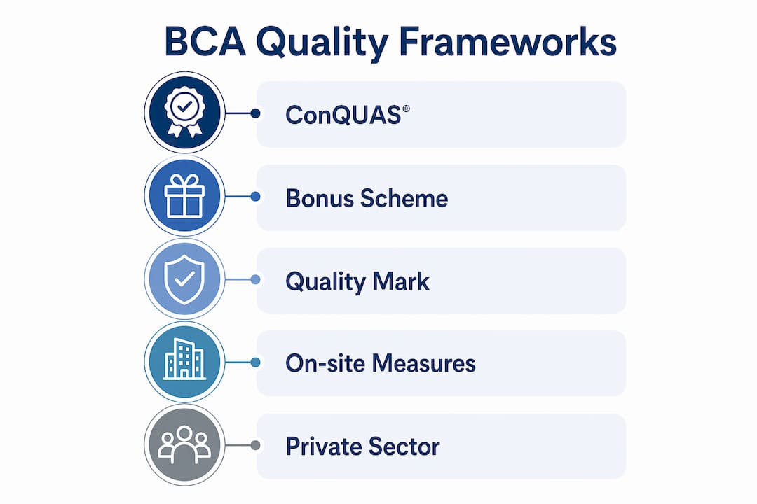 Infographic detailing BCA quality frameworks