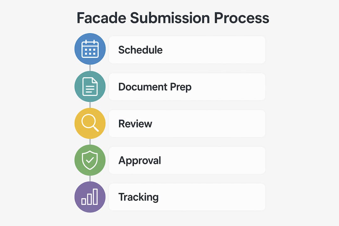 Infographic illustrating facade submission process steps