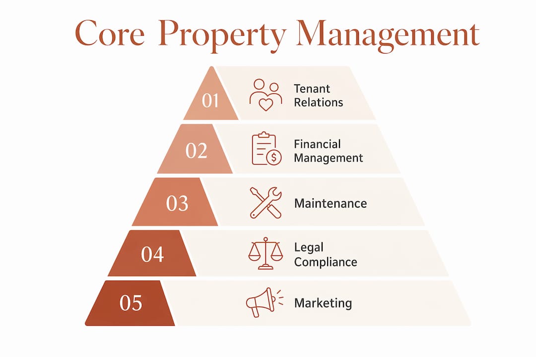 Infographic illustrating core property management functions
