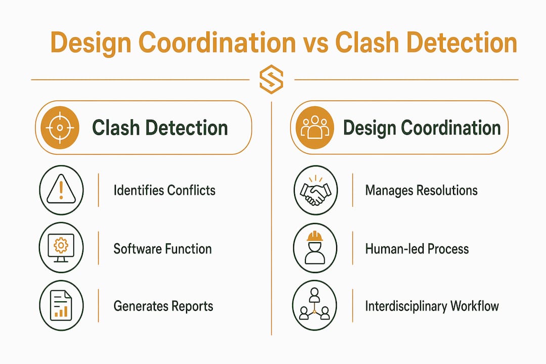 Infographic comparing BIM design coordination and clash detection