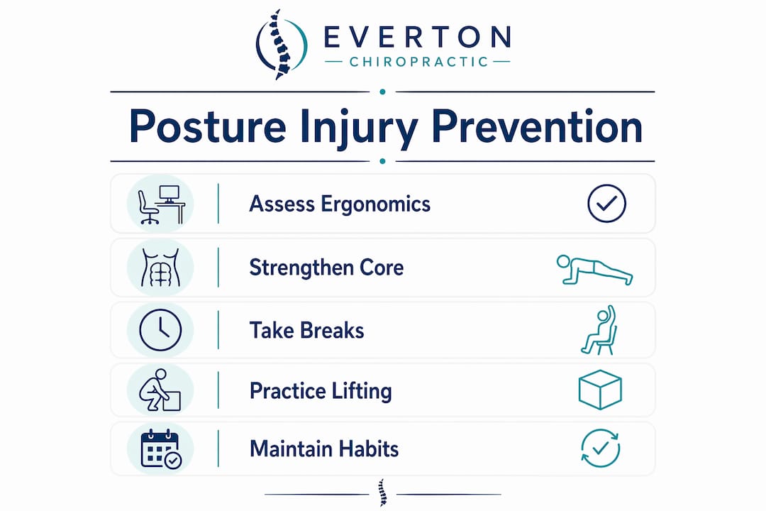 Infographic with steps to prevent posture-related injuries