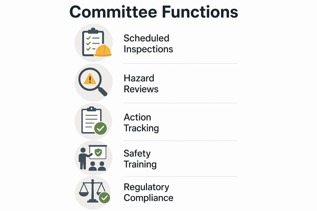 Infographic illustrating key site safety committee functions